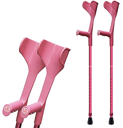 UHJKLA Verstellbare Unterarmgehstützen, tragbare Klappgehstützen mit offener Manschette, leichte Gehstöcke aus Aluminiumlegierung für Erwachsene, Schwarz/Pink/Blau