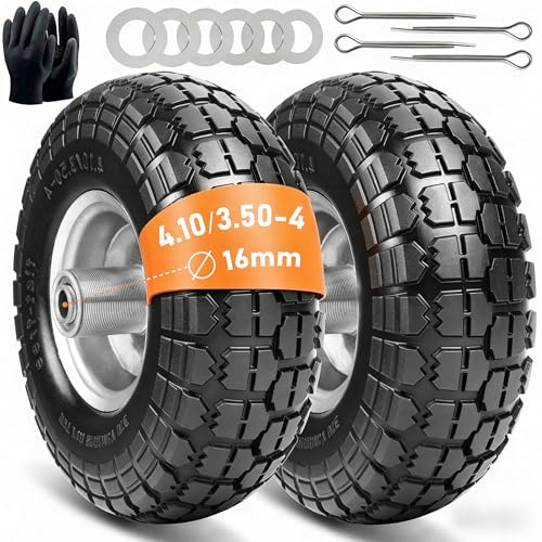 Sackkarrenrad Räder für Sackkarre Vollgummireifen - Vollgummi Reifen 4.10 3.50-4, Bollerwagen Ersatzräder 260 x 85 mm, （ Rad Achse 16mm 2 Stück ）