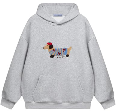 Aelfric Eden Cartoon Dog Hoodie Sweat à Capuche avec Chien de Dessin animé Oversized Hoodies Vintage Sweatshirts Gris, S