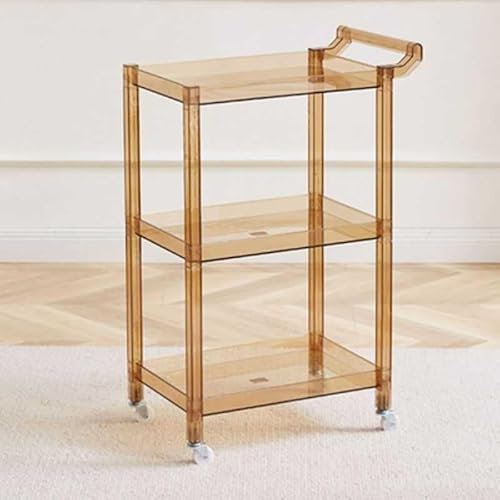 Barwagen mit 3 Etagen, Acryl, mit Rollen und Griff, transparenter Beistelltisch, Aufbewahrungsregal, Organizer, multifunktional, mobiles Weinregal, Servierwagen, Wagen für Küche, Esszimmer, Wohnzimmer