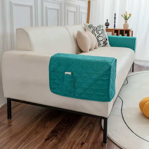 FANSU Armlehnenbezüge mit 2 Taschen, Armlehnenschoner Sofa, Armlehnenbezug Armlehnen-Bezüge Bezuige fuir Vor Atzen TV Fernbedienung Halterung (2er Set,Türkisgrün)
