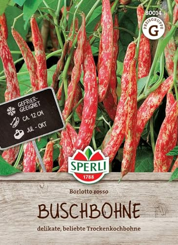 Sperli Buschbohnensamen Borlotto rosso 80014 – Delikater Geschmack - gefriergeeignet - ca. 12 cm - Samen Gemüse, Saatgut, Gemüse Pflanzen | Aromatische Ernte, zum Einfrieren geeignet, ertragreich, einfache Aussaat, fuer Gartenanbau