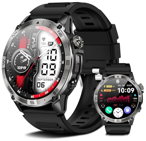 zocowear Smartklocka för män kvinnor, fitnessmätare med GPS NFC och kompass, 1,4 tum AMOLED-skärm fitnessklockor med höjd, lufttryck, röstfunktion, IP68 utomhusklocka för Android/iOS