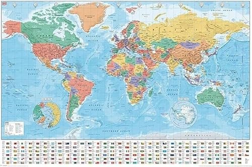 Hyper Mart World Map Poster for Wall – 61 x 91.5cm Large Wall Map of World – World Map Wall Art Atlas - Map of Europe Travel Map - Classroom or Geography Gift (61x91.5cm)