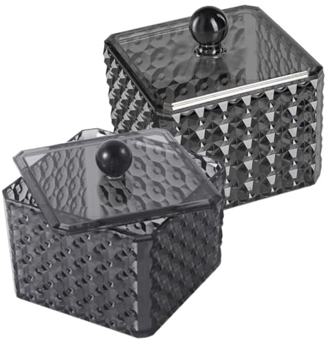 WESIEVYA Organizer Cosmetico Acrilico Trasparente Coperchio, Scatola Porta Cotone e Dischetti, Contenitore Porta Spugnetta per Trucco, Set da 2 Pezzi per Bagno e Toeletta, Salvaspazio
