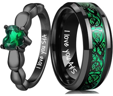 Poening Pärchen Ringe für 2 mit Gravur Verlobungsringe Paar Schwarz Partnerringe mit Namen Ring Hochzeit Ringe Damen und Herren Hochzeitsgeschenk Personalisiert,Größe 49-69