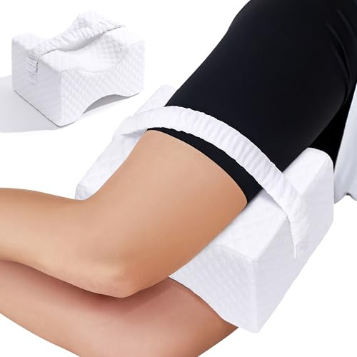 Oreiller de genou en mousse à mémoire de forme de qualité supérieure pour les personnes dormant sur le côté – Coussin de soutien des jambes pour sciatique, soulagement des douleurs aux hanches et au