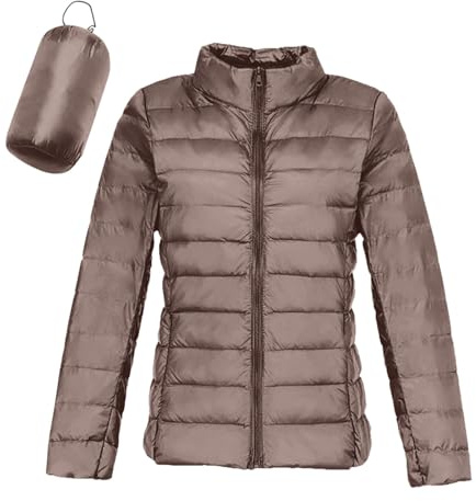 Doudoune Légère Femme a Capuche Duvet Veste à Courte Manteau Matelassée Pliable Blouson Doudounes Legeres Courtes Mi Saison Hiver Kaki L