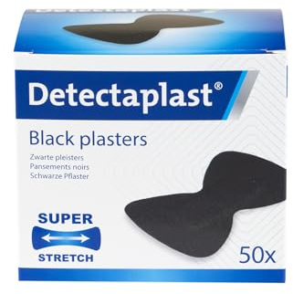 Detectaplast Universal Cerotti detectabili color nero, resistenti all'acqua e allo sporco, alimentari, cucina, catering e ristorazione, 68 x 38 mm (farfalla), 50 pezzi