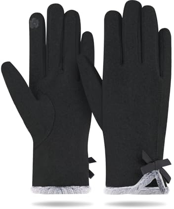 FuninCrea Guantes de invierno para mujer, guantes térmicos para pantalla táctil, forro polar, guantes cálidos para mujer, para correr, conducir, andar en bicicleta, Negro , 9x23cm