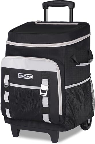 INSMEER Nevera grande con ruedas 50L/80 latas, diseño plegable 2 en 1 | Nevera térmica portátil de lados suaves, familia de 4, picnic playa, compras, viajes, XXL