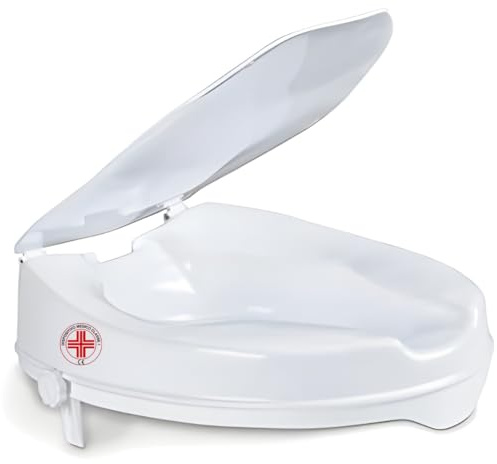 REMEDIA ONE Rialzo WC per Anziani con Coperchio, Bianco, 6 cm | Alzata per WC Regolabile con Seduta Ergonomica, Alzawater per Protesi Anca, per Anziani e Disabili
