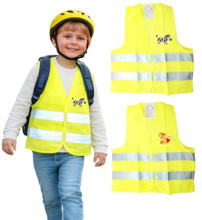 First Aid Only Kinder Warnweste Duo Set Fuchs & Zebra | OneSize Sicherheitsweste für Kinder 3-8 Jahre gemäß EN 17353:2020 | verstellbare Verschlüsse, reflektierendes Material | P-91927 00