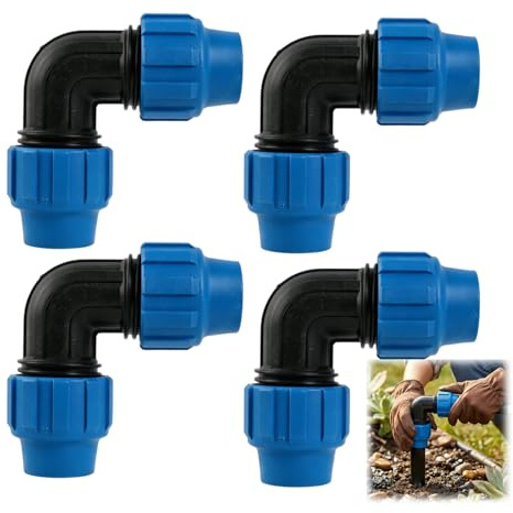 4 Stück PE Klemmverbinder, Rohrverschraubungen, 90° Winkel Fitting, 20mm PP für PE80 PE100 Rohre, Geeignet für Trinkwasser, Gartenbewässerung, Einfache Installation für Innen- und Außenbereich