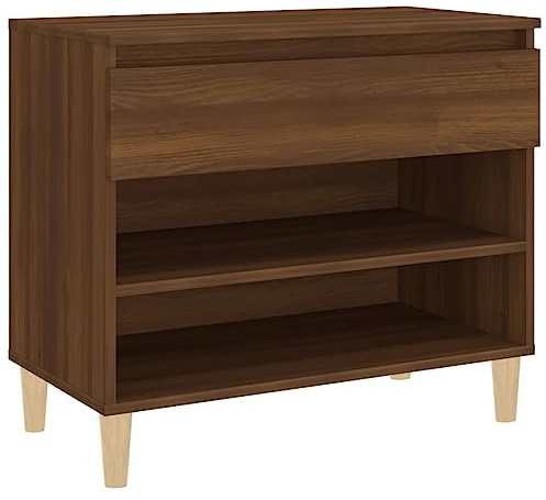 Mhdvray Schuhschrank aus Holzwerkstoff mit Massivholz Eukalyptus 70x36x60 cm Braun Eichen-Optik schmaler Schuhregal mit Schublade modernes Design für Flur Wohnzimmer Schlafzimmer