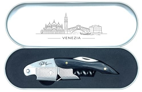 Cavatappi Personalizzato con Nome e Skyline Città – Apribottiglie Sommelier Professionale Inciso – Idea Regalo per Amanti del Vino con Scatola (Skyline Venezia)
