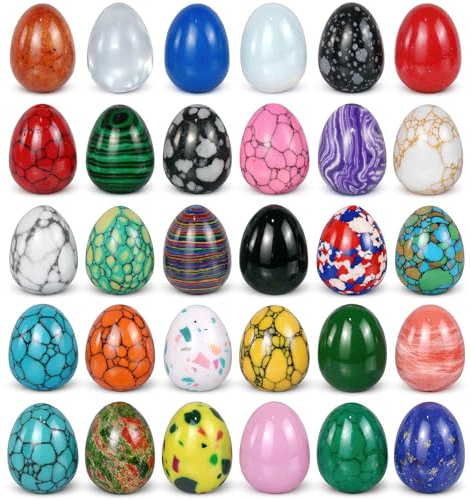 64 Stück Bunter Edelstein Mix, Handschmeichler Edelsteine Eier Set