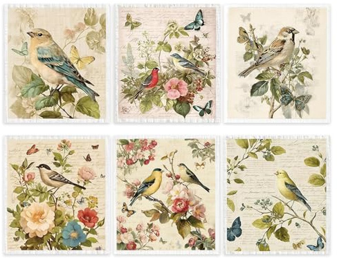 Yoljun 6pcs Swedish Dishcloth for Kitchen Reusable Dish Cloths for Washing Up, Biodegradable Compostable Cleaning Cloth Paper Towels, Floral and Bird Patterns