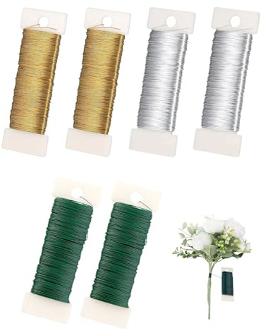 LOZTBUE 6 pezzi Fil di Ferro Fioristica – filo di ferro, Verde Scuro, 0,3 mm Ø, Spoletta 50 m, Filo per Gioielli, per Fai da Te, Alberi e Bouquet, Scultura e Lavori Creativi