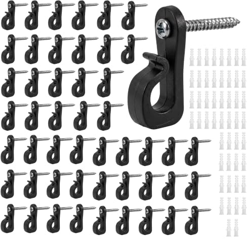 Screw-in Hooks, Fence Hooks Screw Hooks with Safety Buckle, 50 Pack | Q-Hanger Screw in Hooks Anti-Rust Waterproof Fence Hooks for Outdoor Lights,Hanging Plant,Wind Chime Basket Decoration Indoor