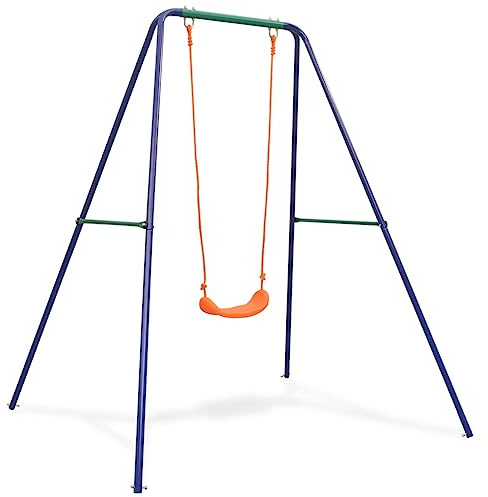Ziaphsol Columpio individual con estructura, columpio de jardín para niños, asiento de plástico, marco de acero, 160 x 147 x 180 cm, para jardín, terraza, patio, exterior, fácil montaje, capacidad de