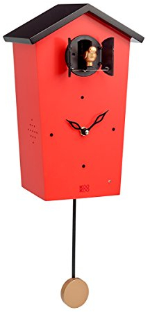 KOOKOO BirdHouse rosso, orologio cucu design moderno, canto di 12 uccelli canori o cuculo, orologio c. pendolo