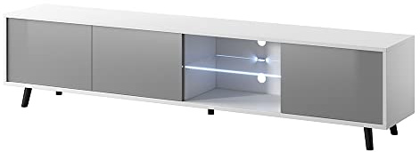 Selsey Galhad – TV-Lowboard Weiß Matt/ Grau Hochglanz mit weißer LED-Beleuchtung 175 cm breit