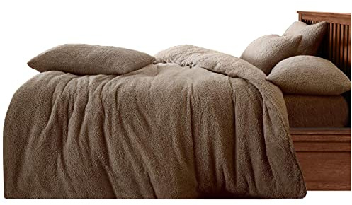 GC GAVENO CAVAILIA Teddy Duvet Set Single Mink, Super Soft Fluffy Luxury Design, Cosy Warm Bedding, 2 Piece Cuddly Fleece Quilt Cover with Matching Pillowcase