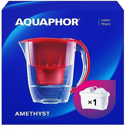AQUAPHOR Jarra Filtradora de Agua Amethyst con 1 Filtro MAXFOR+ 200L - 2.8L - Rojo