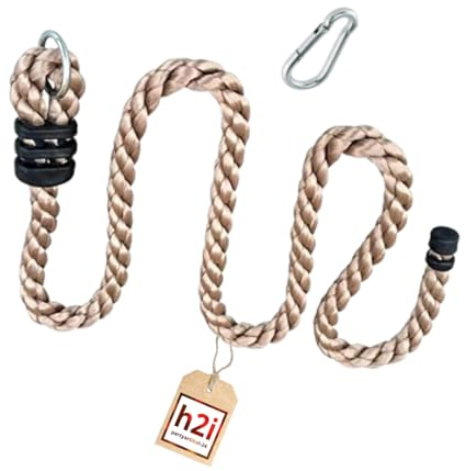 h2i Kletterseil für Kinder | Klettertau ohne Knoten | Seil zum Klettern für Spielturm, Baumhaus & Kletterturm | Seil inkl. Sicherungsring & Karabiner | Outdoor Kletterspielzeug | Länge 2 m