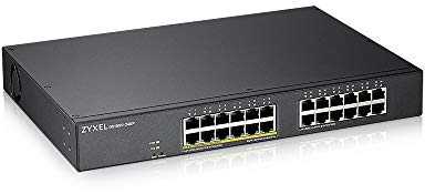 Zyxel 24-Port Gigabit PoE Switch | Smart managed | Rackmontage | 12 PoE+-Ports mit einem Budget von 130 Watt | VLAN, IGMP, QoS [GS1900-24EP]