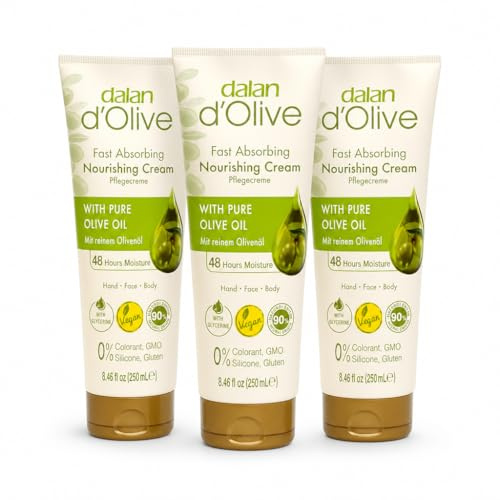 Dalan d’Olive Hand & Body Moisturising Cream 3 x 250ml – Olive Oil Enriched, Natural Skincare for Dry & Sensitive Skin, Nourishing Daily Body Moisturiser