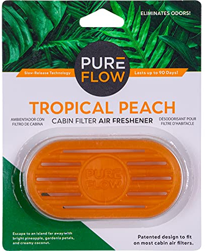 PUREFLOW Cabin Filter Air Freshener with Odor Eliminator – Fits on Most Car, Truck, and SUV Cabin Air Filters - Tropical Peach (1 Pack)