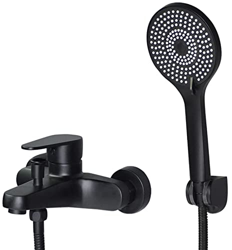 SHANFO Rubinetto per vasca Nero con doccetta 3 Modalità,Rubinetto Miscelatore Parete Con Regolabile Supporto per Doccia e Tubo Da 150cm,2Y3OK