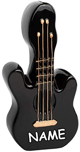 alles-meine.de GmbH große Spardose - Gitarre - 20 cm - mit Verschluss - incl. Name - stabile Sparbüchse - aus Keramik/Porzellan - für Kinder & Erwachsene/Sparschwein/lustig..