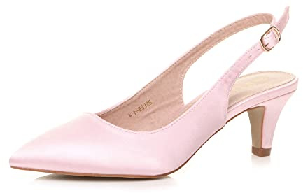 AJVANI Womens Ladies Low mid Heel 50s Slingback Buckle Pointed Court Shoes Size