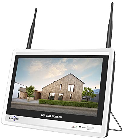 No HDD 12Inch LCD Wireless WiFi NVR 10 Channels Network Video Recorder, 1080P/3MP/5MP Motion Detection Zones, Built-in Speaker, 24/7 Recording, Work with Hiseeu Wireless Cameras