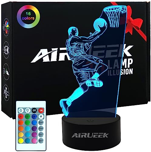 AIRUEEK Basketball Veilleuse Garcon Enfants,Veilleuse basket ball 3D Lampe 16 Couleurs Changeantes Avec Télécommande Decoration Chambre Anniversaire Surprise Cadeau Garcon 7.8.9.10-12 Ans