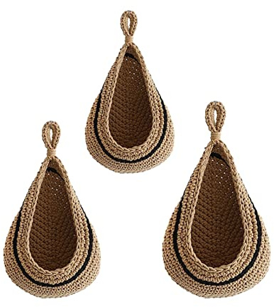 Moageme Jute Teardrop Hanging Fruit Basket, Boho Woven Storage Basket for Kitchen, Bedroom, Bathroom & Living Room