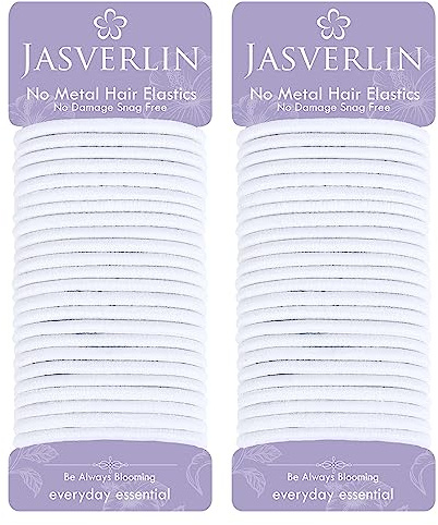 JASVERLIN White Thick Hair Ties 5mm Large Ponytail Holders for Women Girls Men Curly Texture Rubber Bands Durable Stretchy Nylon Hair Elastics for Braids 48 Count