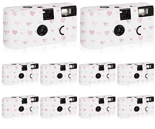 Xuhal Lot de 10 appareils photo jetables à usage unique 35 mm avec imprimé cœur flash 24 expositions pour mariage, anniversaire, voyage, camping, fête d'anniversaire