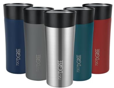 720°DGREE Travel Mug 350ml “PleasureToGo 2.0“ - Choose from 3 Sizes, 5h Hot, 10h Cold, Leakproof, 360° Drinking, BPA-Free, Hygienic - Slim Stainless Steel Thermo Cup for Coffee, Tea to Go - Silver