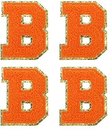 sourcing map 4Stück Aufbügler Buchstaben Patches Orange B Alphabet Aufnäher | Dekorativ Reparatur Bestickte Chenille Alphabet Patches zum Aufbügeln für Kleidung Schuhe Hüte Rucksäcke