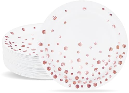ZVK papperstallrikar set rosé guldfolie 23 cm vit festtallrik 50 stycken festservis papperstallrikar för nyårsafton, nyår, jubileum, invigningsfest
