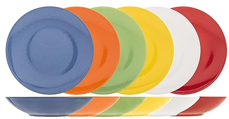 H&H Ibiza Set 12 Piatti Fondi, Stoneware, 21cm, Colori Assortiti