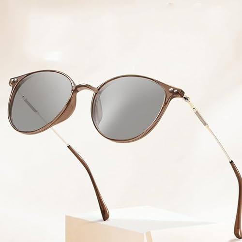 WInara Damen Runder Photochrome Lesebrille, Anti-UV HD Sonnenbrille, Ultraleichte Presbyopie Sonnenleser Brille +1.50 (Color : Brown, Size : +1.75)