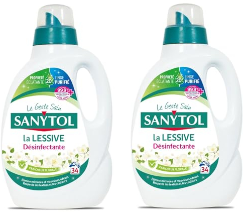 Lessive Concentrée Florale Désinfectante - 34 lavages - 1.7L - Élimine 99,9% des bactéries - Lot De 2