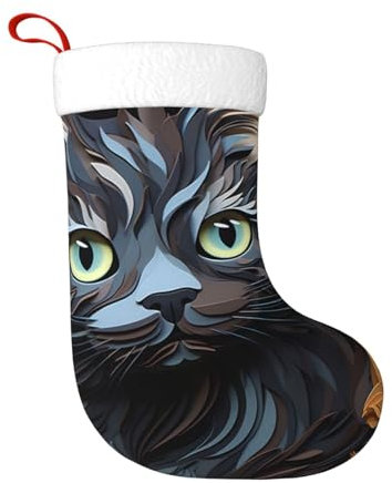 cfpolar Niedliche schwarze Katzen-Weihnachtsstrümpfe, 45 cm, Weihnachtsbaum-Hängestrumpf, Weihnachtsdekoration, Ornamente, Strümpfe, klassischer Geschenkhalter für Famliy Home Party Urlaub Jahreszeit
