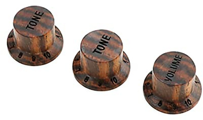3 Stück Gitarren Lautstärkeregler für E-gitarre und Bass | Farbton Coffee, Legierung und Holz, Klare Skala, Austausch der Potentiometerkappen