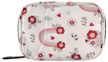 Retro Pink Herzen und Blumen 7-Tage-Reise-Pillendose wöchentliche tragbare Pillendose Pillendose Pillenbehälter mit Reißverschluss